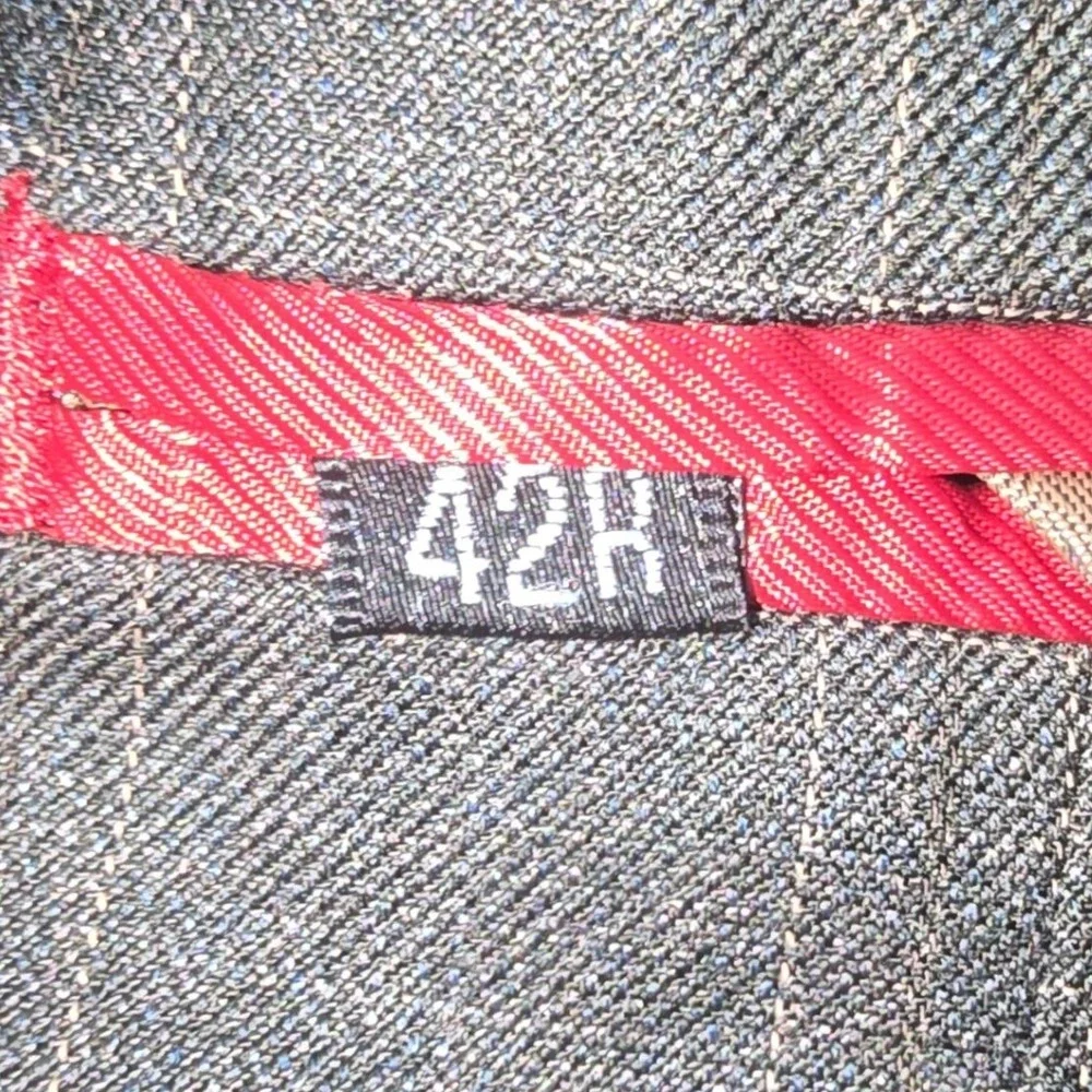 Vinci Mens Blazer 42R Charcoal Gray Windowpane Plaid 3 Button Suit Jacket